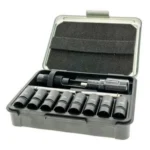 Frankford Arsenal Universal Bullet Seating Die, open gray case with die and multiple inserts