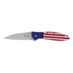 Kershaw Leek Folding Knife, open side view with silver blade and USA flag handle