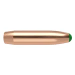 NOSLER 30 CAL 220GR 50CT, copper-colored bullet in side view with green tip at the base