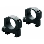 Leupold MARK 4 34MM HIGH ALUM MATTE, two black scope rings in angled front view