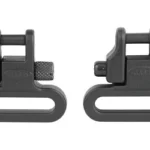 ALLEN Swivels black pair with rectangular loops and knurled release buttons, front view