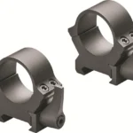 Leupold 2-Piece Precision-Fit QRW2 rings, matte black angled view with clamp screws