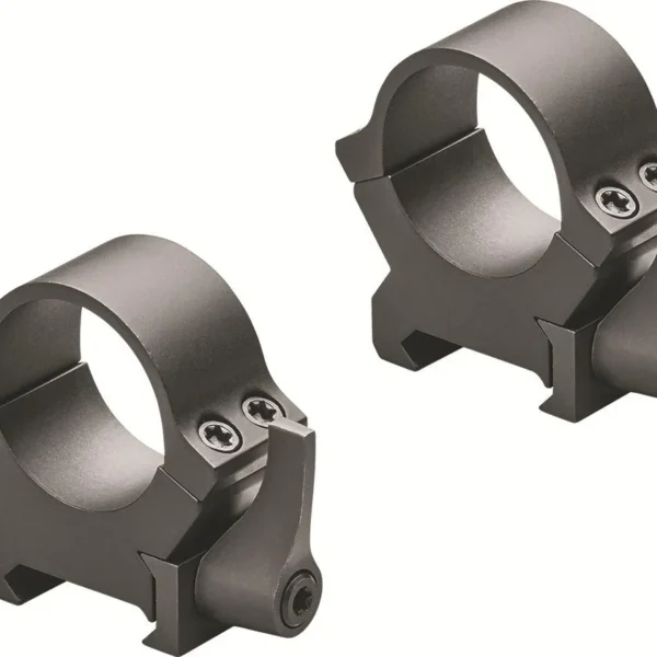 Leupold 2-Piece Precision-Fit QRW2 rings, matte black angled view with clamp screws
