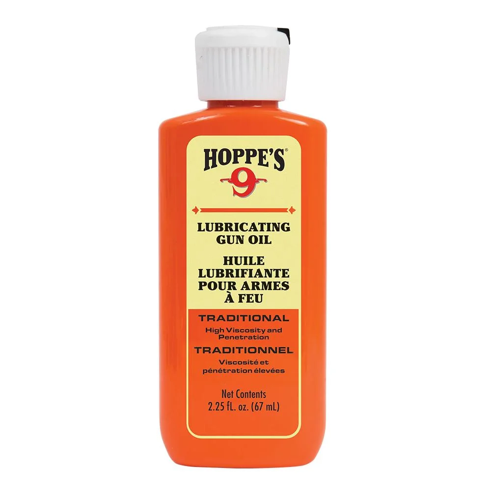 primary-48103 Hoppe's HOPPES LUBE OIL, front view of orange bottle with white cap and cream label