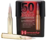 Hornady Match rifle ammunition, black and red case with two brass cartridges displayed