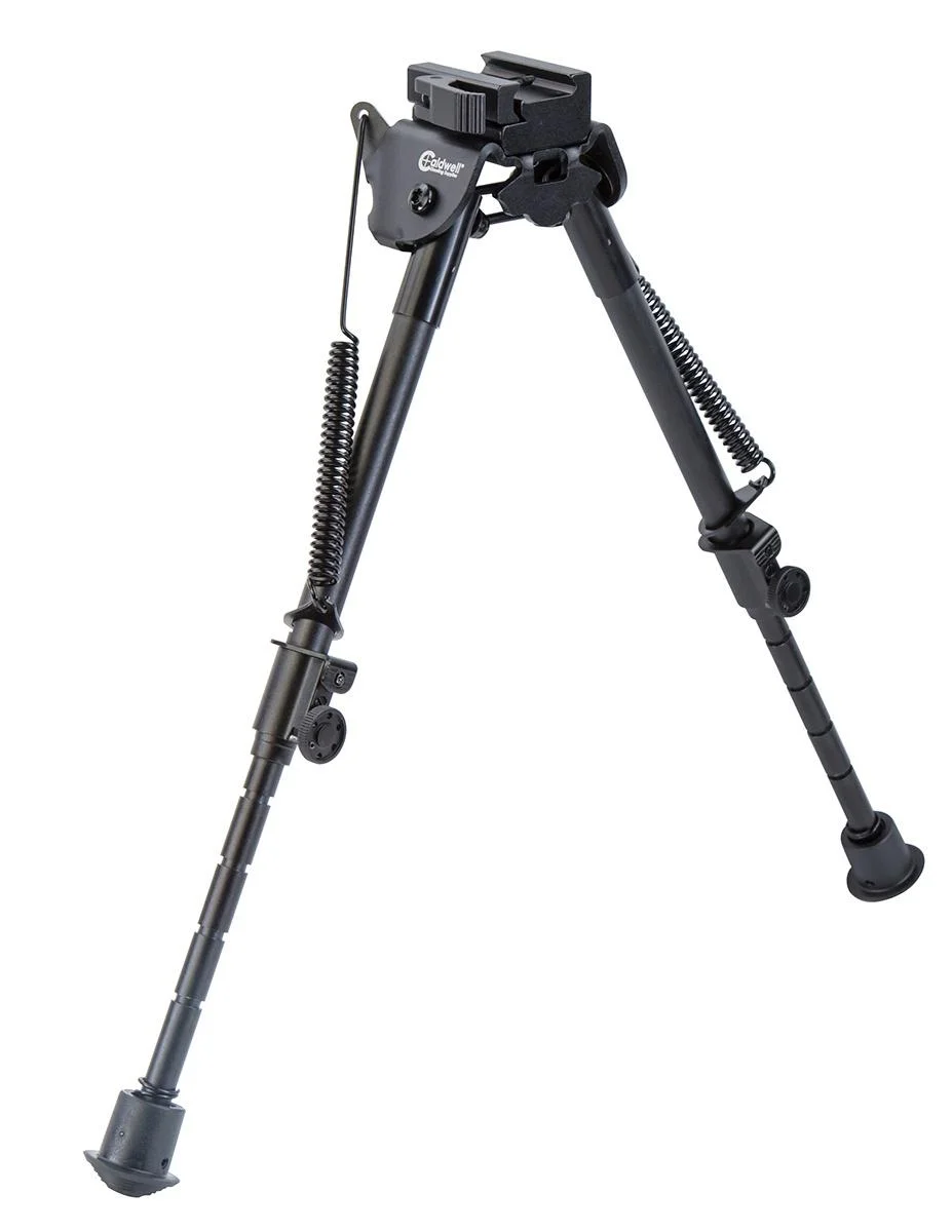 primary-48114 AOB Caldwell Pic Rail XLA Fixed Bipod, black front view with extended folding legs