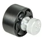 HKS M Series Speedloader, black six-shot cylinder with silver knurled knob, angled view