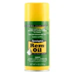Remington Rem-Oil, yellow aerosol can with green label shown from the front