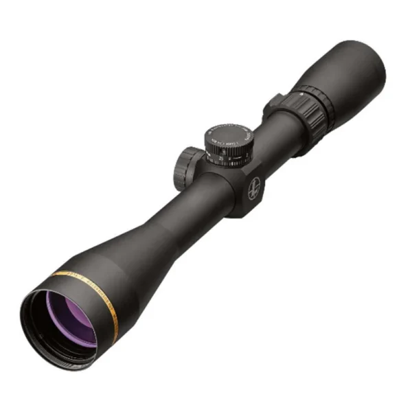 Leupold VX-Freedom .450 Bushmaster Rifle Scope, black angled view with turret and gold lens ring