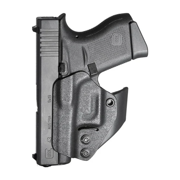 Mission First Tactical MFT Minimalist Appendix IWB Holster, black front view holding pistol