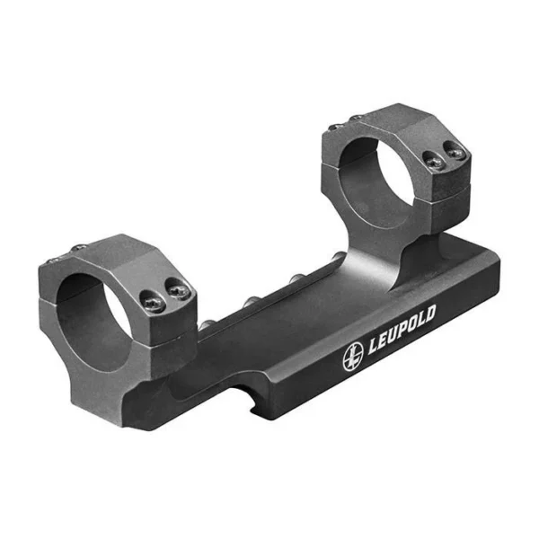 Leupold Mark AR Integral Mount, matte black angled view with two scope rings and base