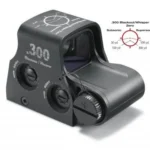 EOTech XPS2-300 Blackout Holographic Sight, black sight in front-left view with reticle diagram