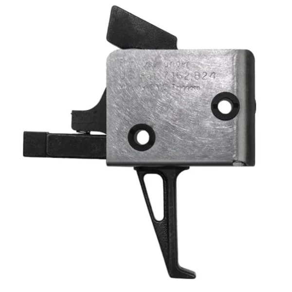 CMC AR-15 9MM Match Trigger Flat, side view of silver housing with black flat trigger