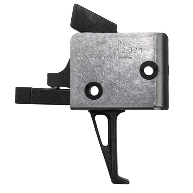 primary-48176 CMC AR-15 9MM Match Trigger Flat, side view of silver housing with black flat trigger