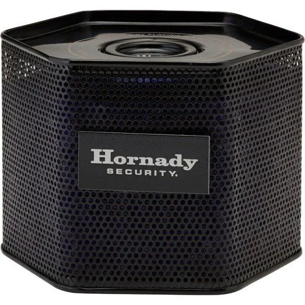 Hornady Dehumidifier Canister, black perforated rectangular canister with logo on front