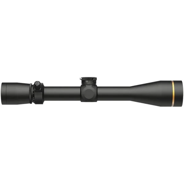 Leupold VX-3HD Rifle Scope, matte black side view with adjustment turrets and gold ring