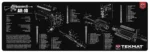 Gsm TekMat AR-10, black rectangular gun cleaning mat with white AR-10 diagram and parts list
