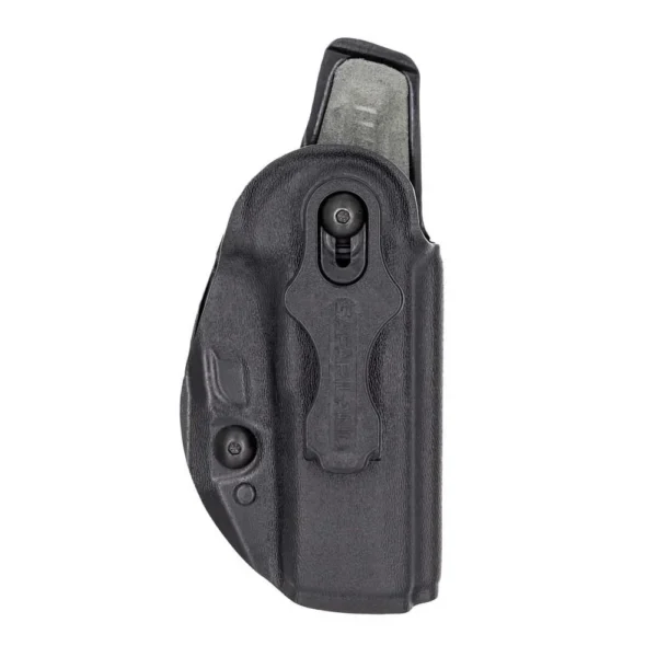 Safariland SL SPECIES TAURUS GX4 holster in black, front view with belt clip and retention lock