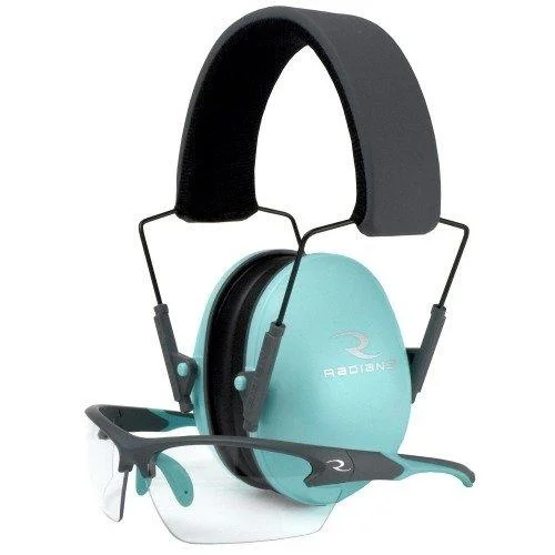 Radians Inc. Radians Lowset Ladies Range Combo 21dB Ear Muffs and Charcoal/Teal Shooting Glasses with Clear Lens