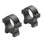Leupold Open Range Cross-Slot Rings, two matte black scope rings, angled view