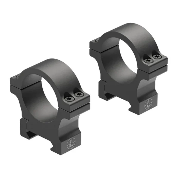 Leupold Open Range Cross-Slot Rings, two matte black scope rings, angled view