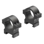 Leupold Open Range Cross-Slot Rings, matte black pair in angled side view with top screws