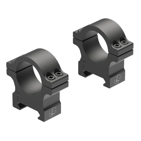 Leupold Open Range Cross-Slot Rings, matte black pair in angled side view with top screws