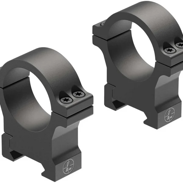 Leupold Open Range Cross-Slot Rings, two high matte black rings in angled view