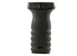 Mission First Tactical React Short Vertical Grip, black front view with textured sides and finger grooves