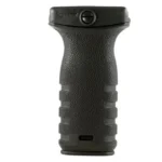 Mission First Tactical React Short Vertical Grip, black front view with textured sides and finger grooves