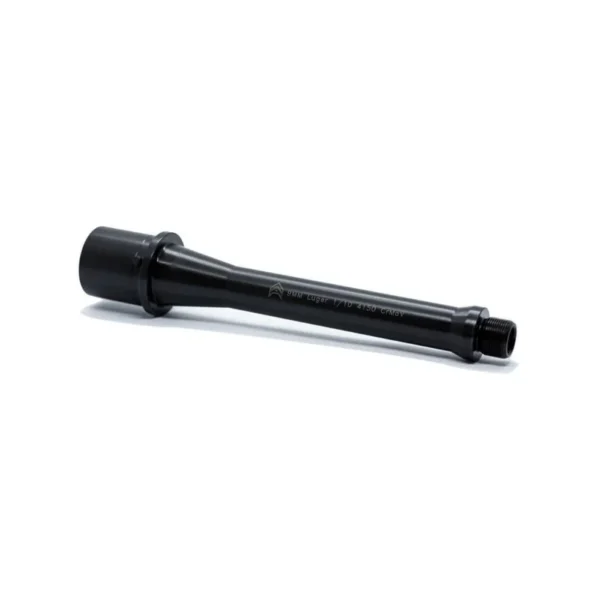 Angstadt Arms AR-15 Threaded Barrel, black side view with threaded muzzle and chamber end