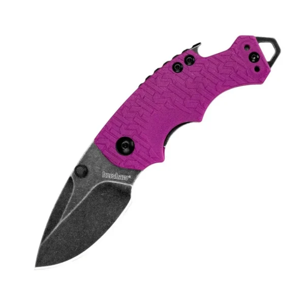 Kershaw Shuffle Knife, open folding knife with purple handle and blackwashed blade