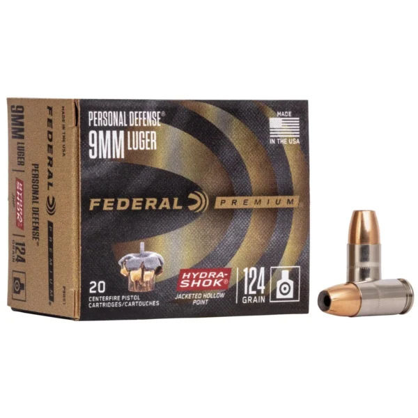 Federal Cartridge Co. Federal Premuim Personal Defense Handgun Ammunition 9mm Luger 124 gr JHP 1120 fps 20/ct