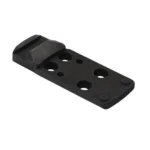 Colt 1911 RMSc Adapter Plate, black plate in angled top view with mounting holes