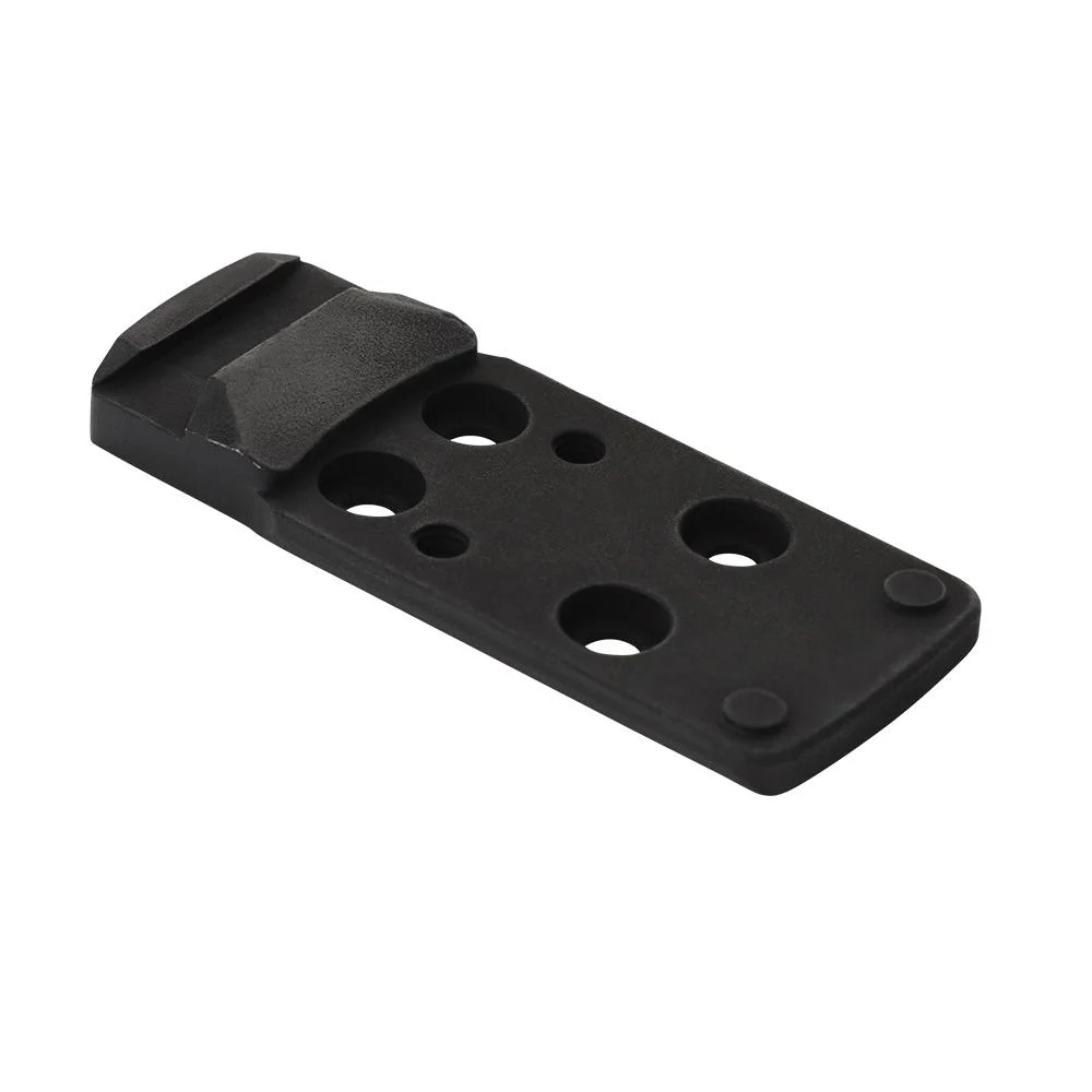 primary-48296 Colt 1911 RMSc Adapter Plate, black plate in angled top view with mounting holes