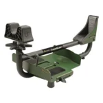 AOB Caldwell Lead Sled 3, angled view of green and black shooting rest with front and rear supports