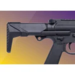 Q LLC Q Shorty Stock, black stock shown mounted in a close-up side view