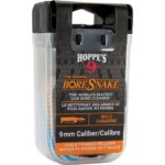 Hoppe's Boresnake Den 9mm Rifle in clear retail case, front view with black and orange label