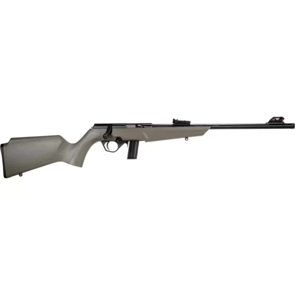 Rossi RB 22 Compact Rifle, right-side view with OD green stock, black barrel and magazine