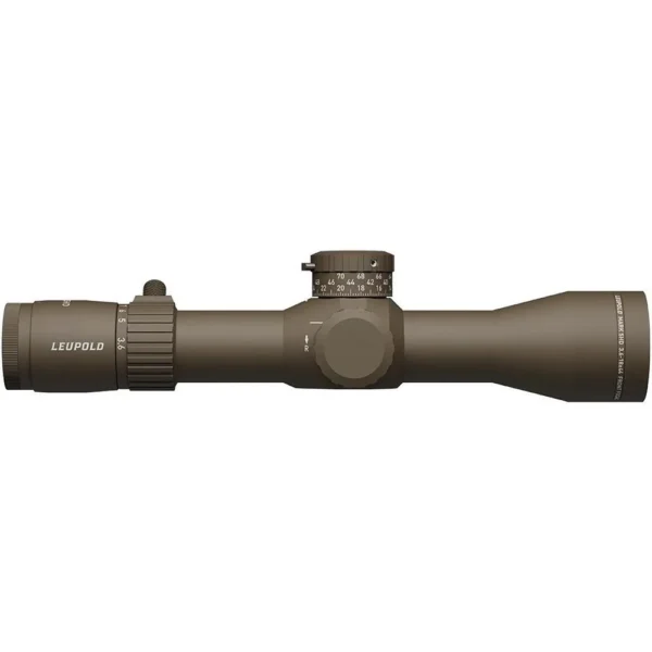 Leupold Mark 5HD rifle scope, flat dark earth right-side view with adjustment turrets