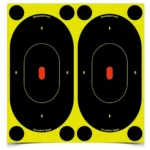 Birchwood Casey Shoot-N-C target sheet, front view with two black silhouettes and red centers