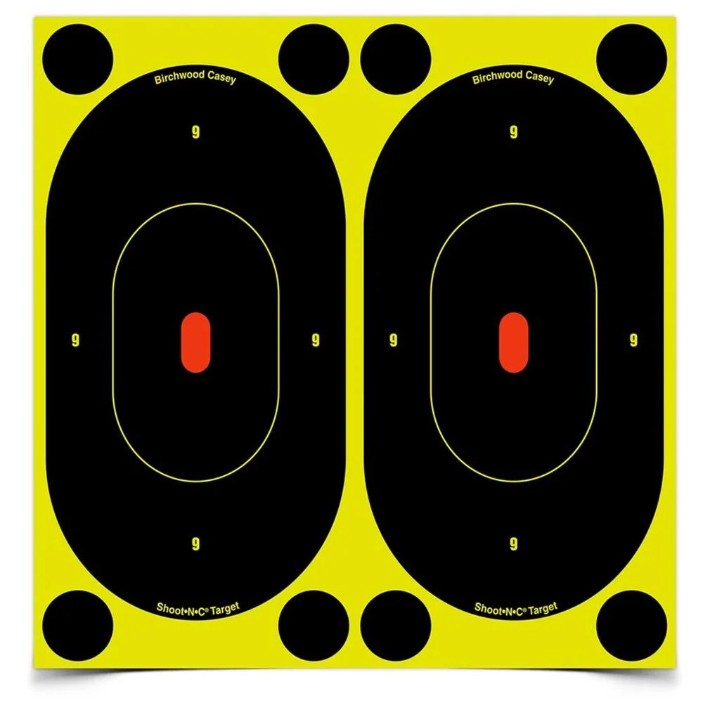 primary-48362 Birchwood Casey Shoot-N-C target sheet, front view with two black silhouettes and red centers