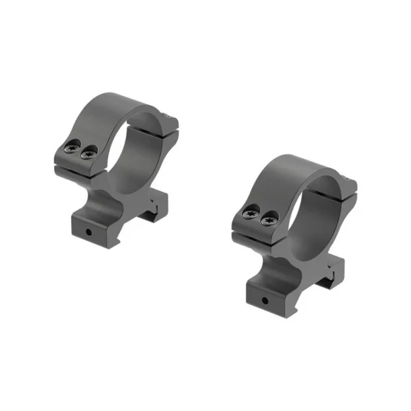 Leupold Rifleman Gen2 Scope Rings 30mm High, two black rings in angled side view