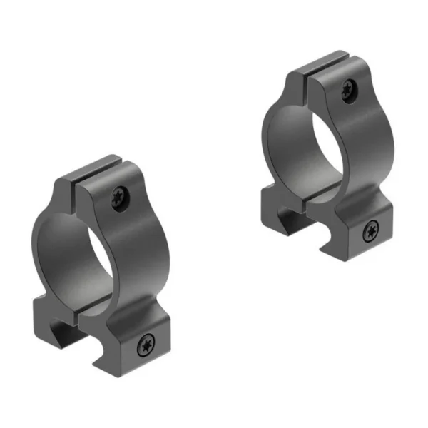 Leupold Rifleman Gen2 rings, two dark gray scope rings shown at an angle