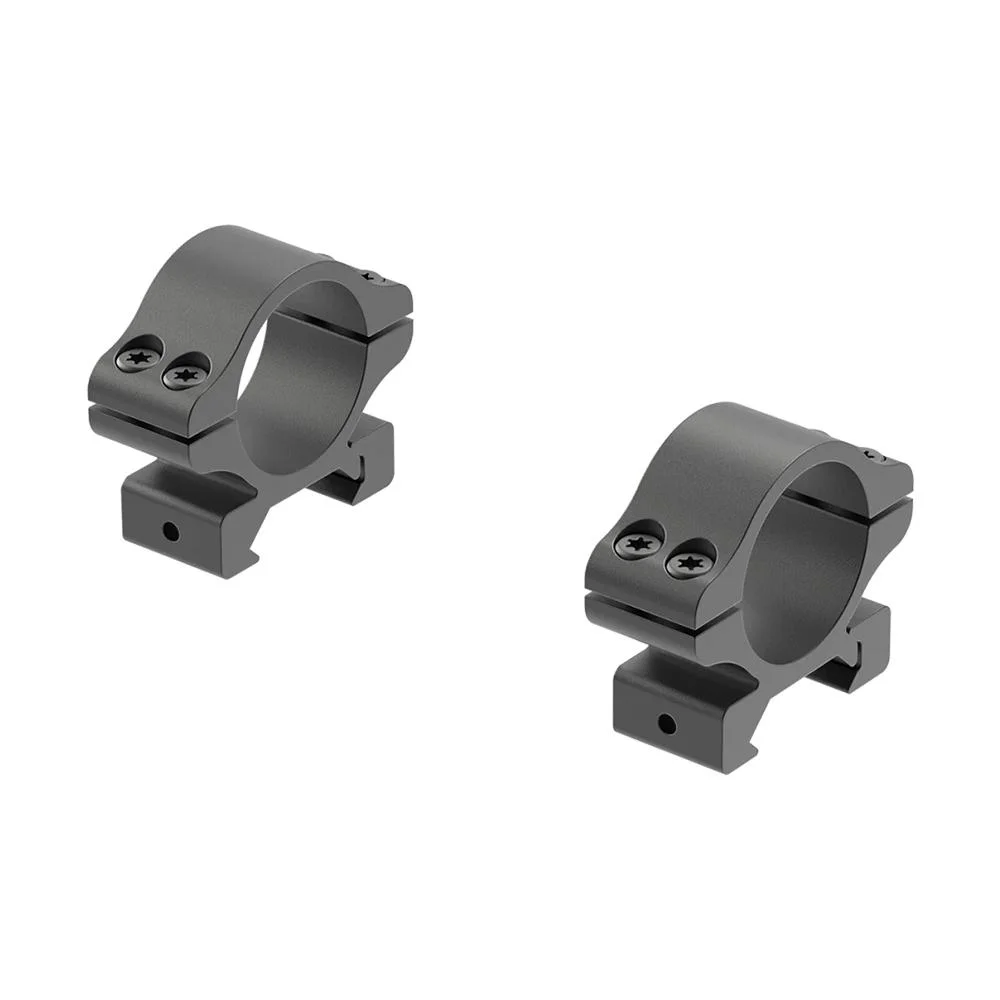 primary-48394 Leupold Rifleman Gen2 Scope Rings, two black rings in angled side view with mounting screws