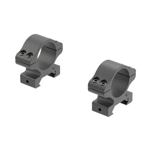 Leupold Rifleman Gen2 Scope Rings 30mm Med, two black rings in angled side view