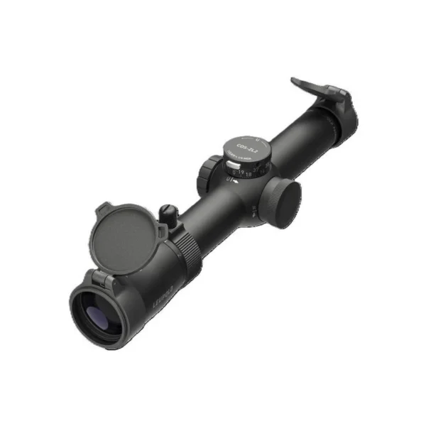 Leupold PTRL 6HD G2, angled view of black scope with capped lens and adjustment turrets
