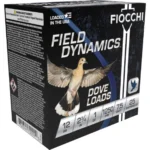 Fiocchi Lead Dove & Quail Shotshells, black Field Dynamics box in three-quarter view