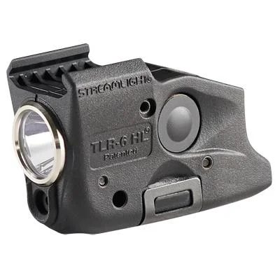 primary-48405 Streamlight TLR6 HL for SIG P365, black front-left view with light lens and side buttons