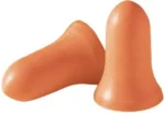 H/L Super Leight Plug, two orange foam earplugs in upright and angled views
